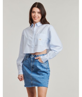 Chemise femmes Calvin Klein Jeans WOVEN LABEL CROPPED SHIRT Bleu