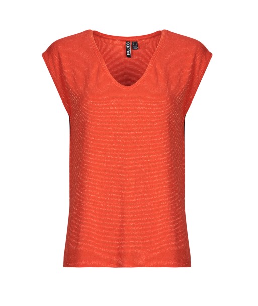 T-shirt femmes Pieces PCBILLO TEE LUREX STRIPES Rouge