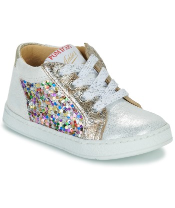 Baskets basses enfant filles Pom d'Api MOUSSE ZIP TOP Argenté