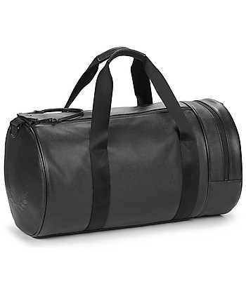 Sac de sport femmes Fred Perry SCOTCHGRAIN LEATHER BARREL BAG Noir