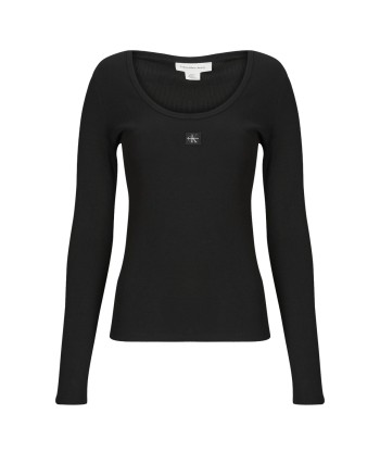 T-shirt femmes Calvin Klein Jeans LS WOVEN LABEL 2X2 RIB SCOOP NEC Noi