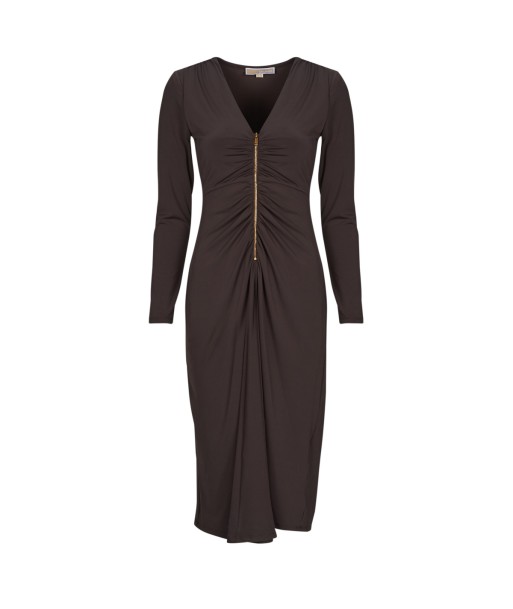 Robe femmes MICHAEL Michael Kors ZIP LS CF RUCH MIDI DRS Marron