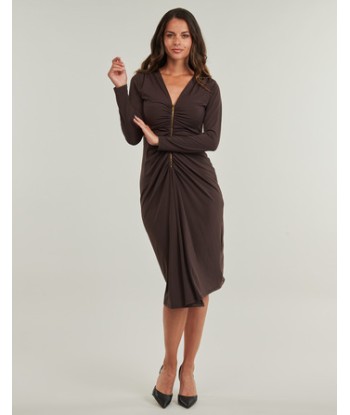 Robe femmes MICHAEL Michael Kors ZIP LS CF RUCH MIDI DRS Marron