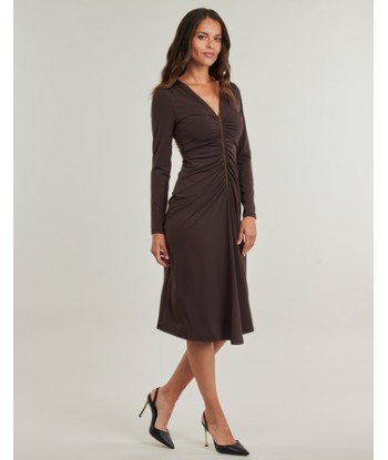 Robe femmes MICHAEL Michael Kors ZIP LS CF RUCH MIDI DRS Marron