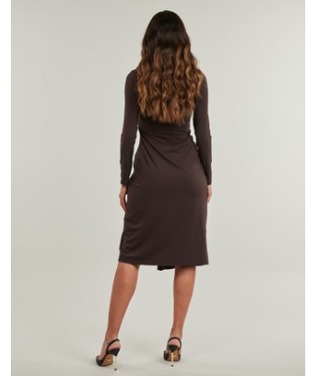 Robe femmes MICHAEL Michael Kors ZIP LS CF RUCH MIDI DRS Marron