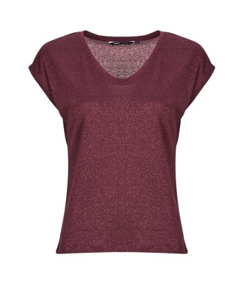 T-shirt femmes Only ONLSILVERY S/S V NECK LUREX TOP JRS Bordeaux