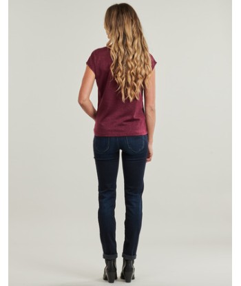 T-shirt femmes Only ONLSILVERY S/S V NECK LUREX TOP JRS Bordeaux