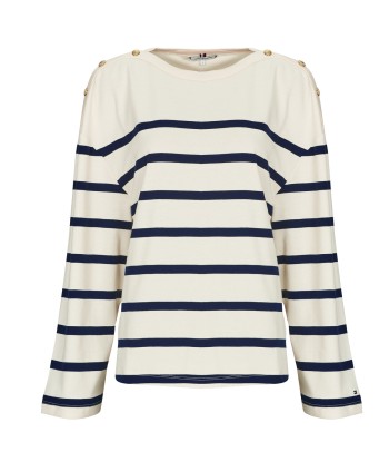 T-shirt femmes Tommy Hilfiger LWK GOLD BUTTON BOAT-NK LS TEE Blanc