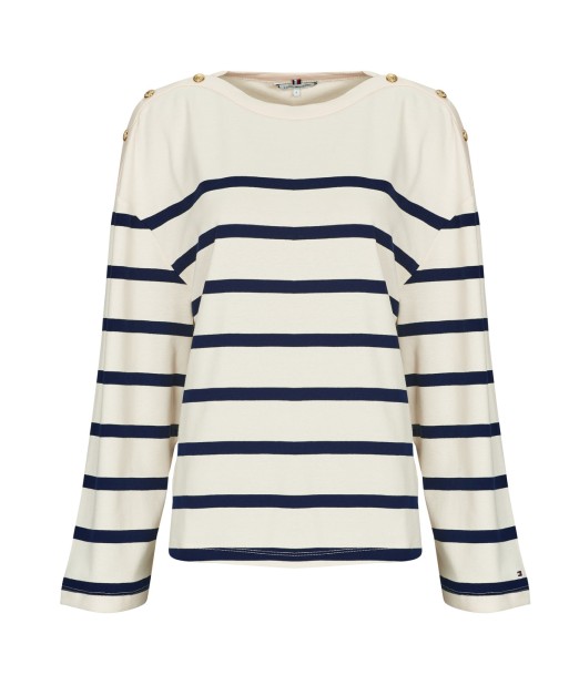 T-shirt femmes Tommy Hilfiger LWK GOLD BUTTON BOAT-NK LS TEE Blanc