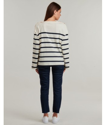 T-shirt femmes Tommy Hilfiger LWK GOLD BUTTON BOAT-NK LS TEE Blanc