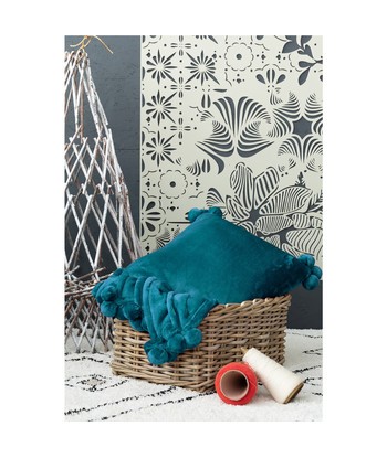 Housses de coussins Vivaraise TENDER POMPONS Bleu