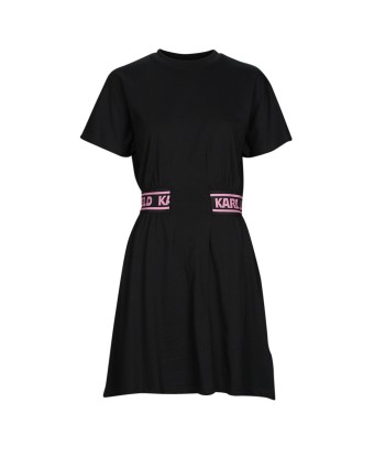 Robe courte femmes Karl Lagerfeld JERSEY DRESS W/LOGO WAIST Noir
