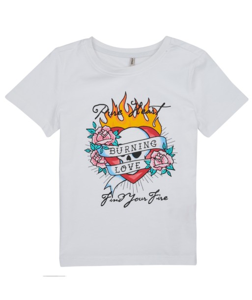 T-shirt enfant filles Only KOGALICE-REG-S/S-BURNING-TOP-BOX-JRS Blanc