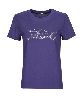 T-shirt femmes Karl Lagerfeld RHINESTONE KARL LOGO T-SHIRT Bleu