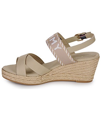 Sandales femmes Tommy Hilfiger SEASONAL WEBBING MID WEDGE Beige