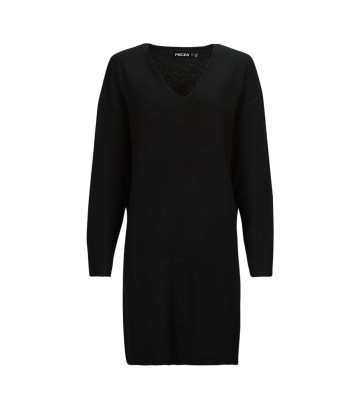 Robe courte femmes Pieces PCJULIANA LS V-NECK KNIT DRESS NOOS BC Noir