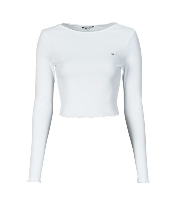 T-shirt femmes Tommy Jeans TJW RUCHE RIB TOP LS Blanc