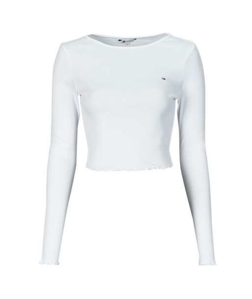 T-shirt femmes Tommy Jeans TJW RUCHE RIB TOP LS Blanc