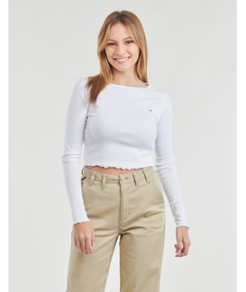 T-shirt femmes Tommy Jeans TJW RUCHE RIB TOP LS Blanc