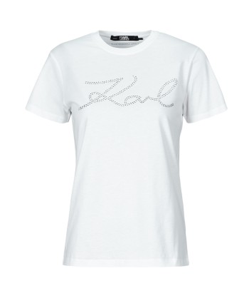 T-shirt femmes Karl Lagerfeld rhinestone logo t-shirt Blanc