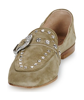 Mocassins femmes Fru.it 8679-586-CUOIO-NATURALE-VELOUR-PLANET Kaki