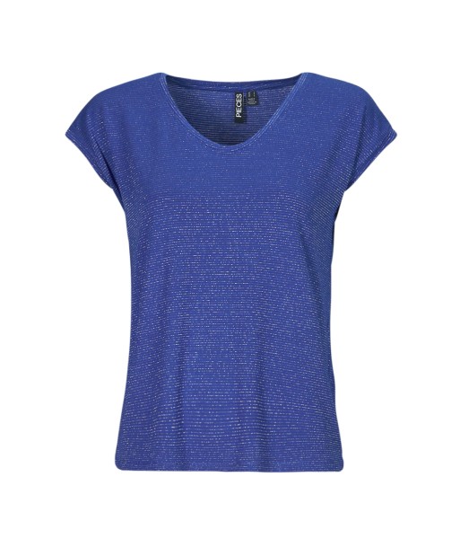 T-shirt femmes Pieces PCBILLO TEE LUREX STRIPES Bleu