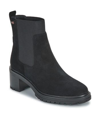 Boots femmes Tommy Hilfiger FLAG MID HEEL SUEDE CHELSEA Noir