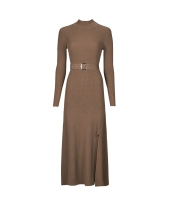 Robe femmes Karl Lagerfeld LSLV BUCKLE BELT KNIT DRESS Beige
